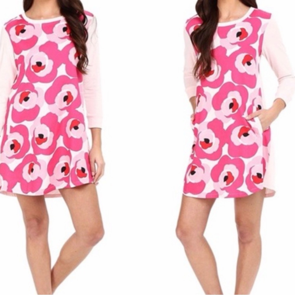 Kate Spade 3/4 Sleeve Pink Floral Cotton Mini Dress Size S
